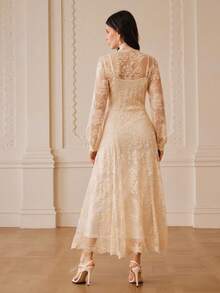 ZEYLAH Elegant Romantic Bow Tie A-Line Loose Long Dress, Spring/Summer - Apricot - View 3