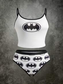 BATMAN X SHEIN Plus Size Women's Lingerie Set, Camisole And Panty - White - View 1