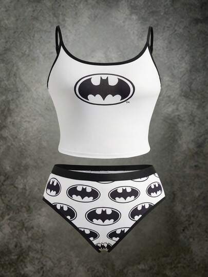 BATMAN X SHEIN Bộ đồ lót cỡ lớn dành cho nữ, gồm áo hai dây và quần lót.