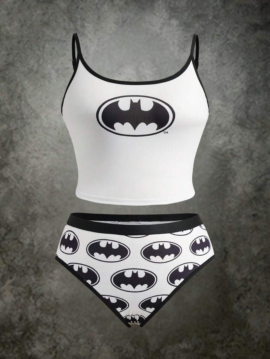 BATMAN X SHEIN Plus Size Women's Lingerie Set, Camisole And Panty - White - View 1
