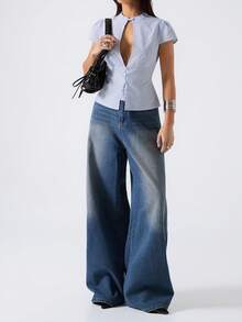 LYSMO 2026 New Arrive Minimalism Spring/Summer Women's Sexy Striped Hollow-Out Blouse, Summer,Summer Top - Baby Blue - View 6