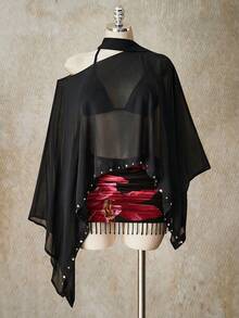 SHEIN ICON Áo kiểu nữ cỡ lớn thời trang đính đinh tán, gợi cảm, xuyên thấu. - màu đen - Xem 6