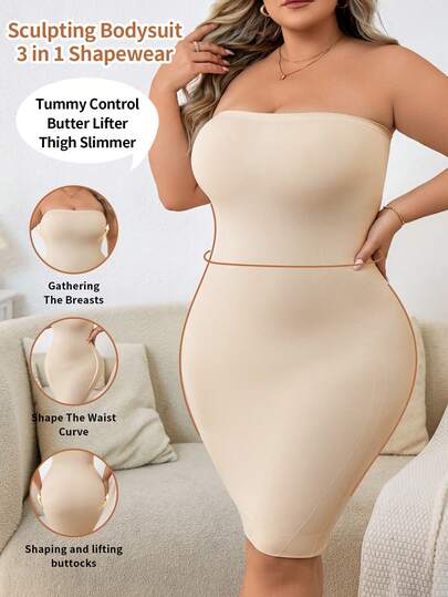SHEIN Plus Size Women's Slimming Dress, Chest & Waist Compression, 1pc, Lift
