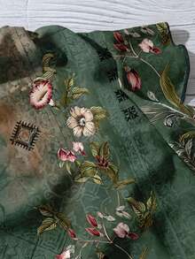 SHEIN LUNE 大码女式夏季休闲波西米亚风度假印花V领荷叶边袖口衬衫 - 彩色 - 查看 4