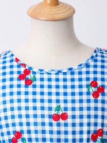 春夏少女度假时尚甜美可爱优雅大荷叶边袖度假风彩色印花面料彩色流苏V领拼接撞色后背蝴蝶结装饰连衣裙，适合度假、派对、日常、通勤、婚礼季等场合。 - 藍色 - 查看 11