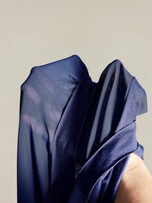 SHEIN ICON Blusa casual versátil de uso diario con parches de malla transparente para mujer de talla grande - Azul Marino - Ver 12