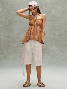 SHEIN BohoFeels Women's Casual Solid Color Asymmetrical Hem Knit Tank Top - Apricot - View 6