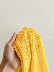 SHEIN LMoss Kids Young Girl Knit Patchwork Woven Hollow Out Raglan Sleeve Fitted T-Shirt - Yellow - View 8