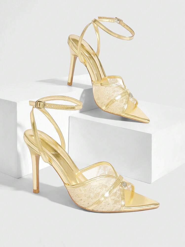 CUCCOO SZL Women's Fashion Party Lace Heart Decor Pointed Toe High Heel Sandals Summer Shoes