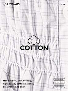 LYSMO 女士休闲格纹荷叶边下摆修身衬衫，适合日常穿着和通勤。 - 白色 - 查看 8