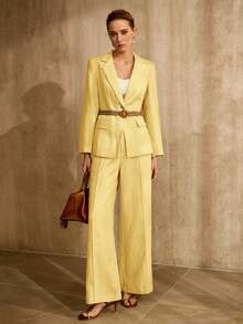 MOTF PREMIUM LINEN BLEND WIDE LEG SUIT PANTS, VINTAGE STYLE - Yellow - View 7