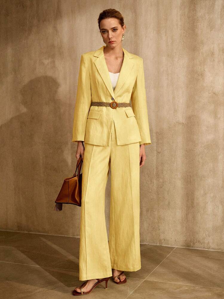 LINEN BLEND WIDE LEG SUIT PANTS, VINTAGE STYLE