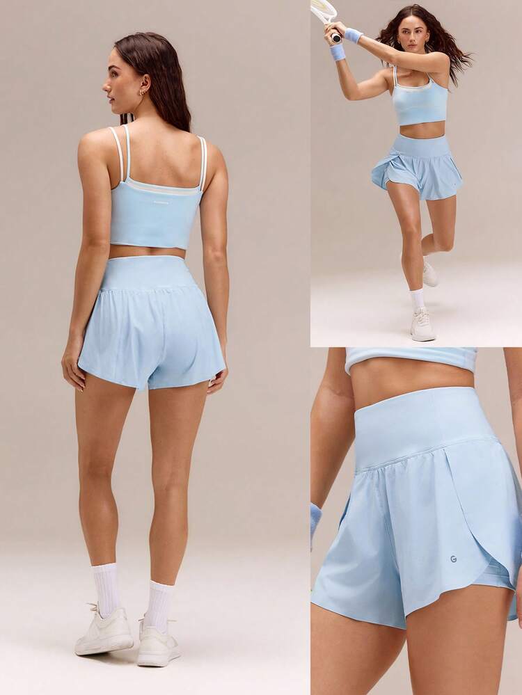 3" VitalSwift Quick-Dry Set The Pace High Slit Adjustable Drawstring Waist Shorts With Built-In Shorts Side Pockets Non-Slip Grips Medium Impact Running Jogging Training Gym Workout