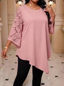 SHEIN Lady Áo sơ mi nữ cỡ lớn cổ tròn tay lửng dáng rộng bất đối xứng màu kim loại, kiểu dáng thanh lịch; Áo sơ mi nữ tay bồng ren; Đầm dài tay nữ; Váy dự tiệc Ngày lễ tình nhân và Năm mới; Chân váy mini vàng; Chân váy vàng; Đầm dự Lễ Tạ ơn; Đầm dự tiệc Đêm giao thừa; Ngày lễ - Bụi hồng - Xem 1