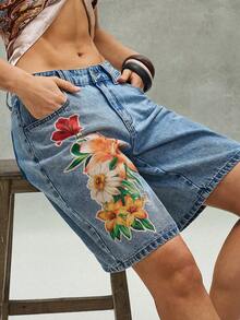 Bohemela Quần short nữ dáng suông in họa tiết, kiểu dáng thường ngày. - Màu xanh nhạt - Xem 4