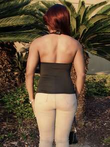 Steph T Women's Backless Camisole, Slim Fit Casual Everyday Tank Top,Halter Top - Black - View 2