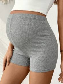 Lyckli Quần short bầu dáng ôm, màu trơn, cạp chun điều chỉnh được, thích hợp mặc hàng ngày đi làm, mùa hè. - Xám - Xem 3