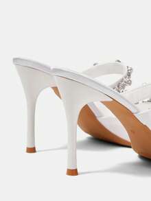 CUCCOO HITCHD 女士新款法式性感尖头高跟鞋，时尚低帮缎面水钻礼服派对新娘婚鞋 - 白色 - 查看 4