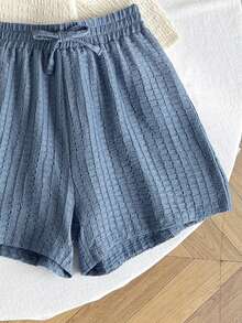 SHEIN LMoss Kinder Teenager Mädchen einfarbiges gestricktes Kurzarm Rundhals Top und weite Shorts Lässig Zweiteiler - Verschiedenfarbig - Übersicht 5