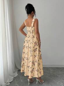 Elenzga Latest Spring/Summer Floral Elegant Waist Gathering Pleated Long Dress For Women - Multicolor - View 2