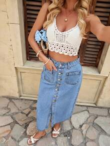 Women Denim Skirts - Medium Wash Blue - View 7