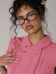 MUSERA Petal Sleeve Cinched Waist Stripe Shirt Top Spring Summer Cute Cosy Cottage Core Spring Y2k Coco Cloud - Watermelon Pink - View 2