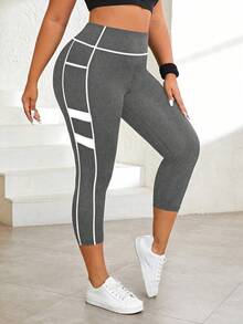 Rhythm Era Quần legging thể thao cỡ lớn với đường may tương phản - Màu Xám nhạt - Xem 3