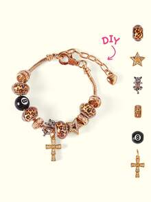 Popjeli DIY Charm, Leopard Bead Junior Leopard Charm Bracelet 1, Flashing Cross Bracelet,Y2K/Cute/Colorful/Chic,For Mom/Women/Girl/Mother,Summer/Beach/Prom/Part/Vacation/Travel,PINK,Heart - Multicolor - View 1