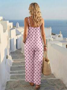 EMERY ROSE Women's Casual Polka Dot Print Sleeveless Jumpsuit, Versatile Fashion For Spring/Summer - Pink - View 2
