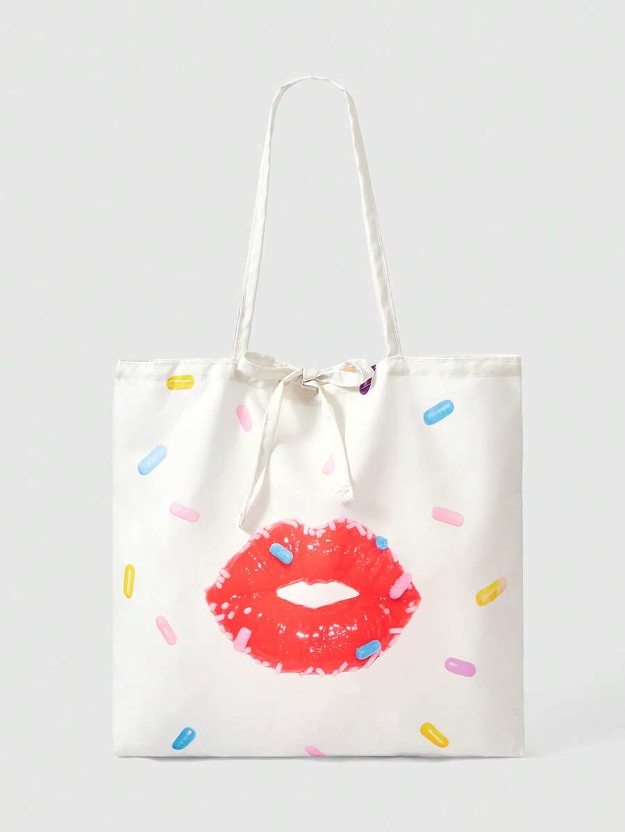 ROMWE Kawaii Borsa a tracolla versatile e portatile con motivo a lettere e cartoni animati, carina per le donne - labbro - Visualizzare 1