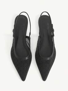 CUCCOO CHICEST Giày nữ kiểu Pháp mũi nhọn, gợi cảm, phối lưới, chấm bi, quai sau, đế bằng. - màu đen - Xem 2