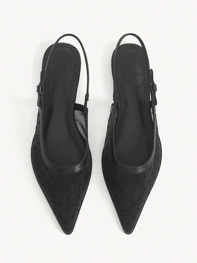 CUCCOO CHICEST Women Shoes New French Pointed Sexy Mesh Stitching Polka Dots Rear Strap Flat Women's Shoes