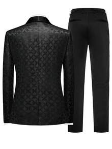 Calvornis Men's Suit Set Buttoned Pocket Long Sleeve Shawl Collar Blazer And Stylish Business Commute Trousers Wedding Suit Formal, Ceremony - Black - View 2