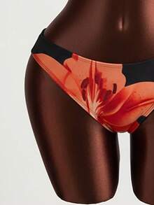 Zestiva 女士印花吊带泳衣套装，优雅度假休闲风 - 橘色 - 查看 3