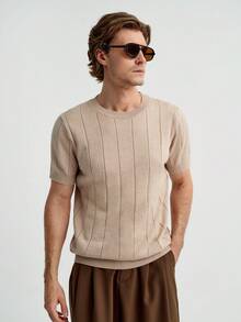 MENRIVO Camiseta de punto de manga corta casual de cuello redondo de unicolor para hombre - Multicolor - Ver 5