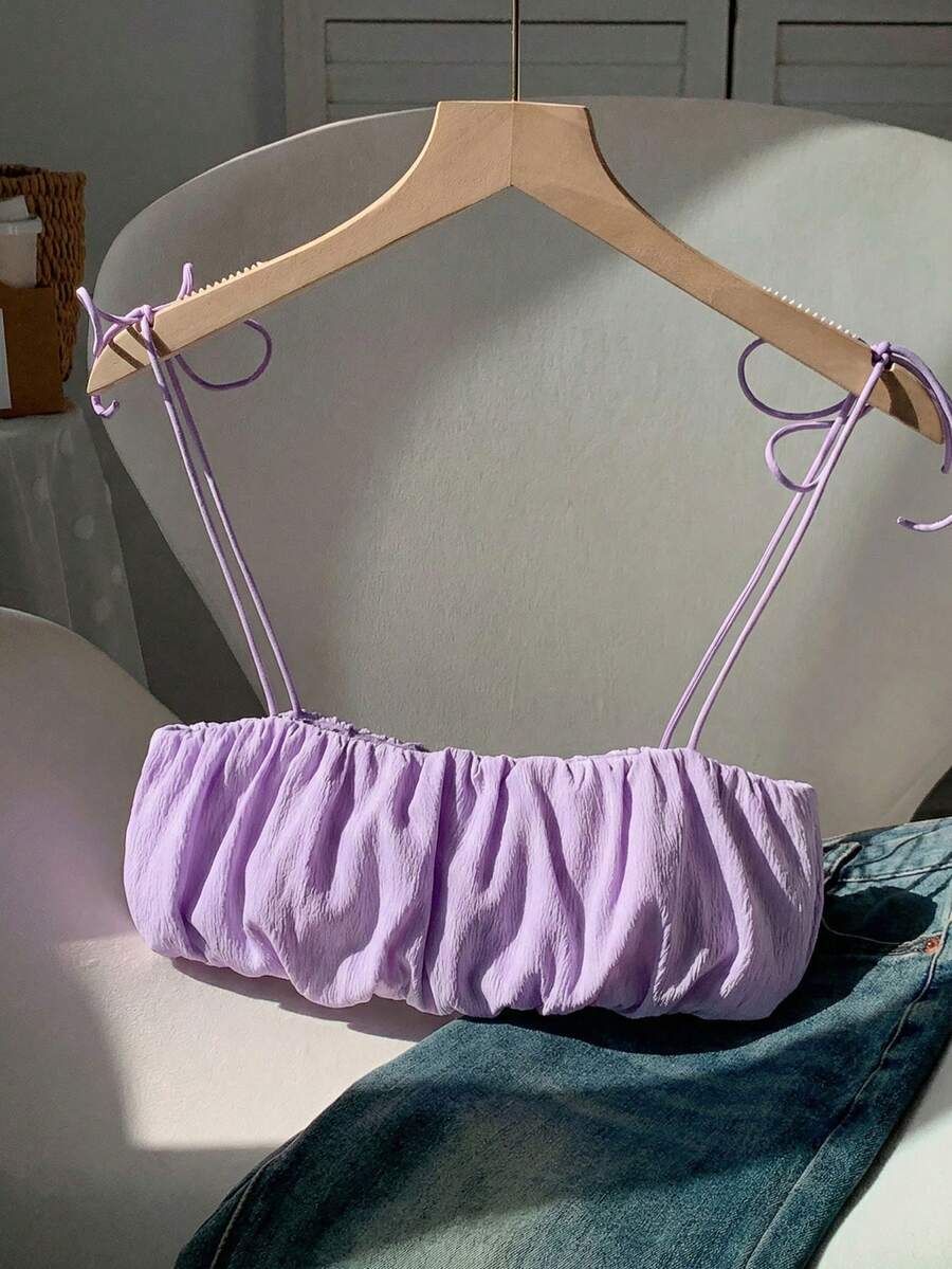 Comfortcana 女士淡紫色褶皱休闲日常吊带背心，春夏款 - 紫丁香色 - 查看 1