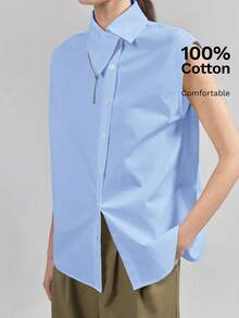 Ontre 2025 New Women's Blue Round Neck Puff Sleeve Casual Loose Dress, Suitable For Vacation, Office, Music Festival, Business Casual Wear - Baby Blue - View 3