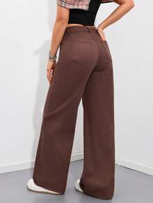 SHEIN ICON Women's Casual Loose Fit Pocketed Denim Jeans, Suitable For Everyday Wear And Outings - Brown - View 2
