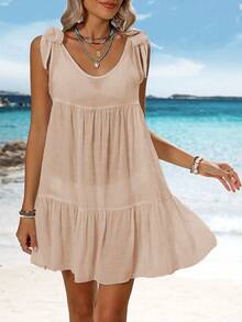 Swim Vcay Summer Outfits For Women Simple Solid Color Women's Sleeveless Cover Up For Daily Wear Summer - Khaki - View 4