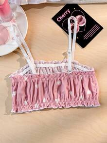 PetitDoll 1件装罗纹心形印花荷叶边女士无钢圈文胸 - 彩色 - 查看 4