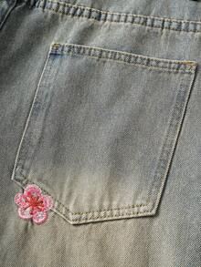 Manfinity Joysei Blugi bărbătești cu model stradă, spălați, cu broderie în flori de prun, stil Street Fashion - Albastru - Vizualizare 6