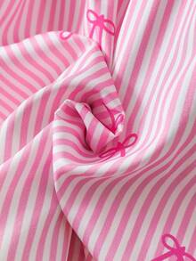 Elladie kids Vestido de niña con cuello bordado, decoración de lazo a rayas y botones en la cintura, adecuado para uso casual, elegante y lindo en el día a día o en vacaciones - Rosa - Ver 11
