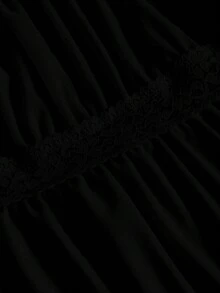 CovetEZ 95%純棉黑色方領泡泡袖綁帶前襟T恤，夏季上衣 - 黑色 - View 5