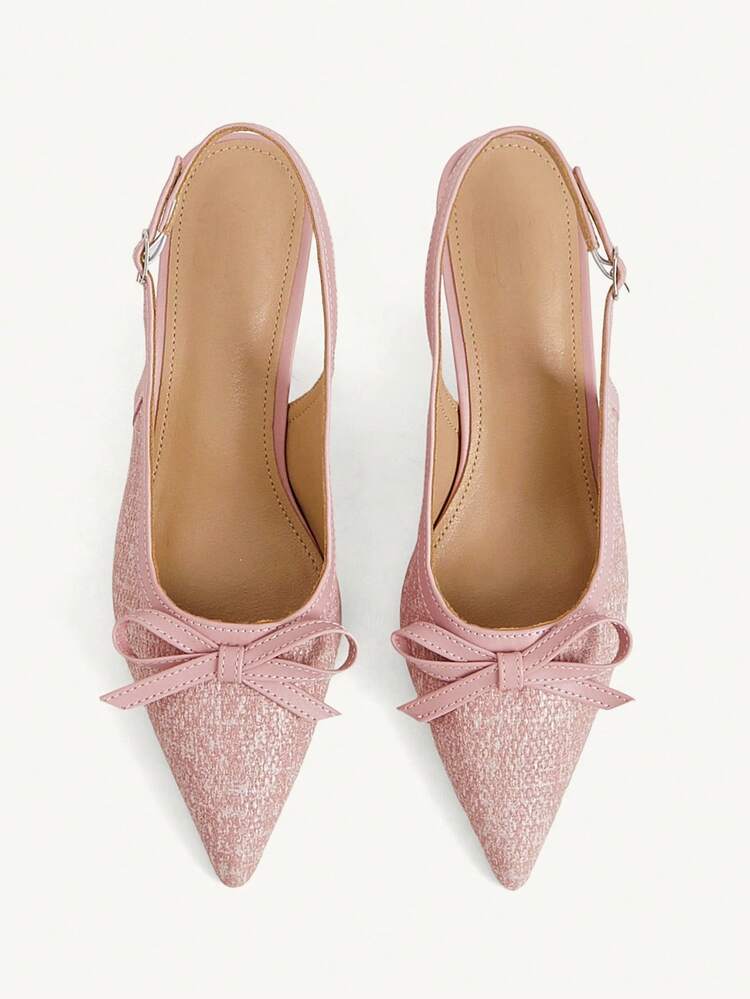 CUCCOO CHICEST Women Shoes New Pink Woven Bow Slingback High Heels Pointed Low Heel Sweet Shoes