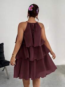 Firerie Plus Size Comfortable Casual Elegant Multi-Layer Cake Skirt Lightweight Slimming Sleeveless Dress For Dates, Gatherings, Parties - Brown - View 2