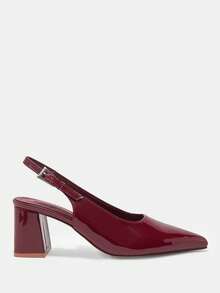 CUCCOO CURVES 女鞋 宽楦 时尚尖头粗跟 深红色后跟带 简约经典 日常舒适 加厚高跟女鞋 女鞋 大码女鞋 - 酒紅鏡面 - 查看 2