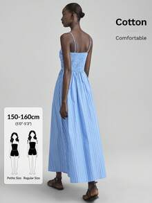 Ontre Petite 2026春夏系列小码女装宽松蓝色条纹吊带A字连衣裙 - 藍色 - 查看 2