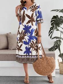 EMERY ROSE Đầm nữ tay ngắn dáng lửng in họa tiết cây cọ, kiểu dáng thường ngày. - Nhiều màu - Xem 6