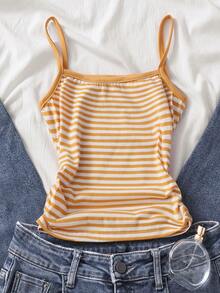 SHEIN 少女条纹休闲百搭吊带背心 - 黃色 - 查看 2
