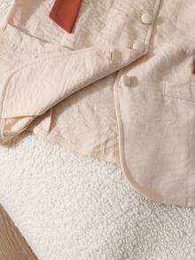 Teen Girl's Spring/Summer Elegant Commute School Formal Open-Front Sleeveless Suit Vest + Loose Straight-Leg Trousers Woven Solid Color Suit - Apricot - View 6